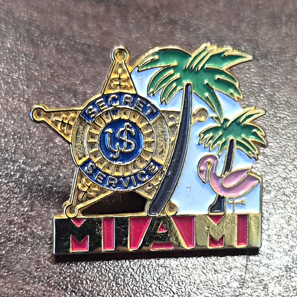 US Coast Guard Service Miami Palm Tree Flamingo Enamel Lapel Pin