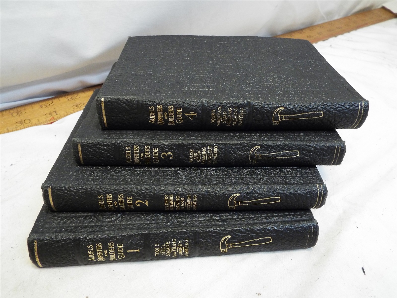 Set Audels Carpenter & Builder\'s Guide vol 1-4 1946 Woodworking Manual Red Edge