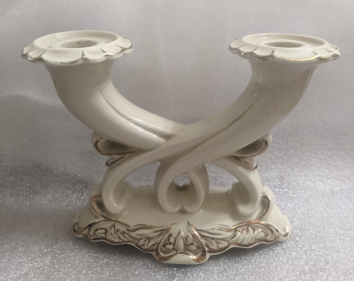 Vintage NEUTETTAU Ivory & Gold Porcelain, Candleholder from Germany 5