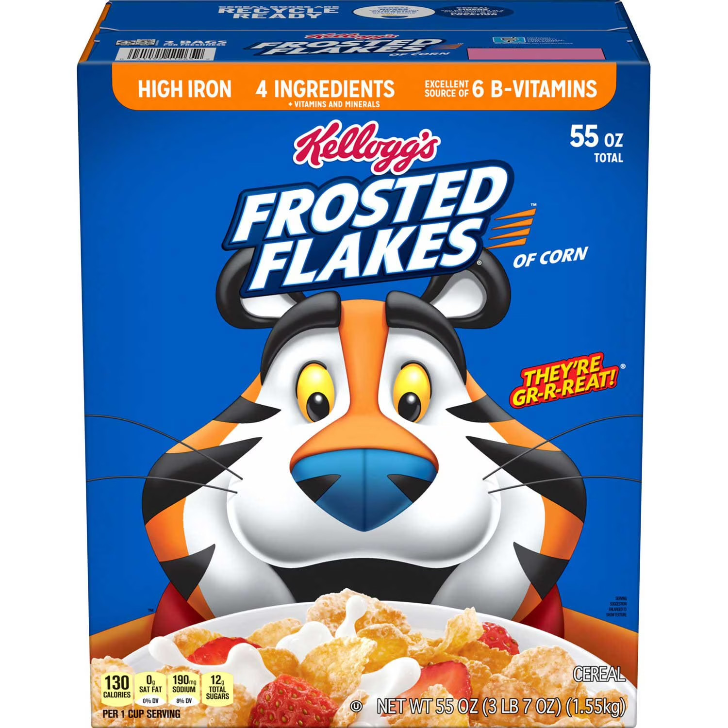 Kellogg's Frosted Flakes Cereal 55 oz Family Size Corn Flakes