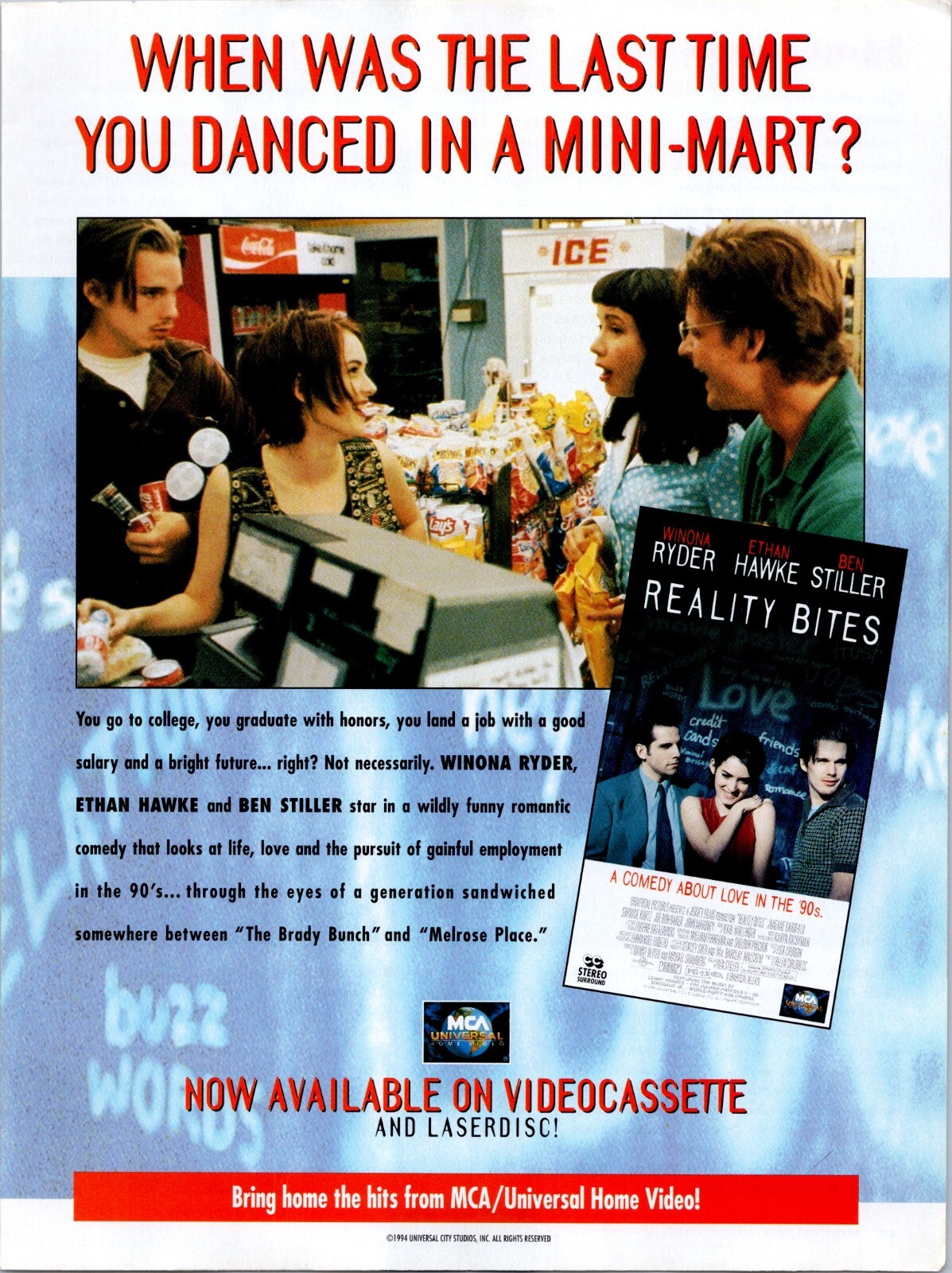 1994 • REALITY BITES print ad • 1990s Ethan Hawke Ben Stiller Movie ADV-74