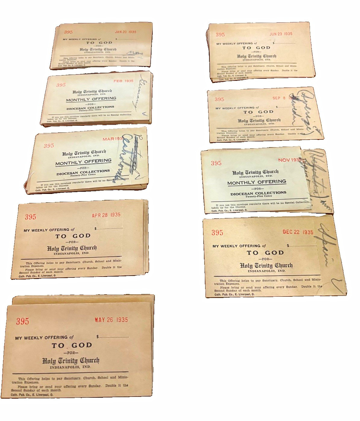 Holy Trinity Church Indianapolis IN 1935 My Weekly Offering Envelopes Lot (30)
