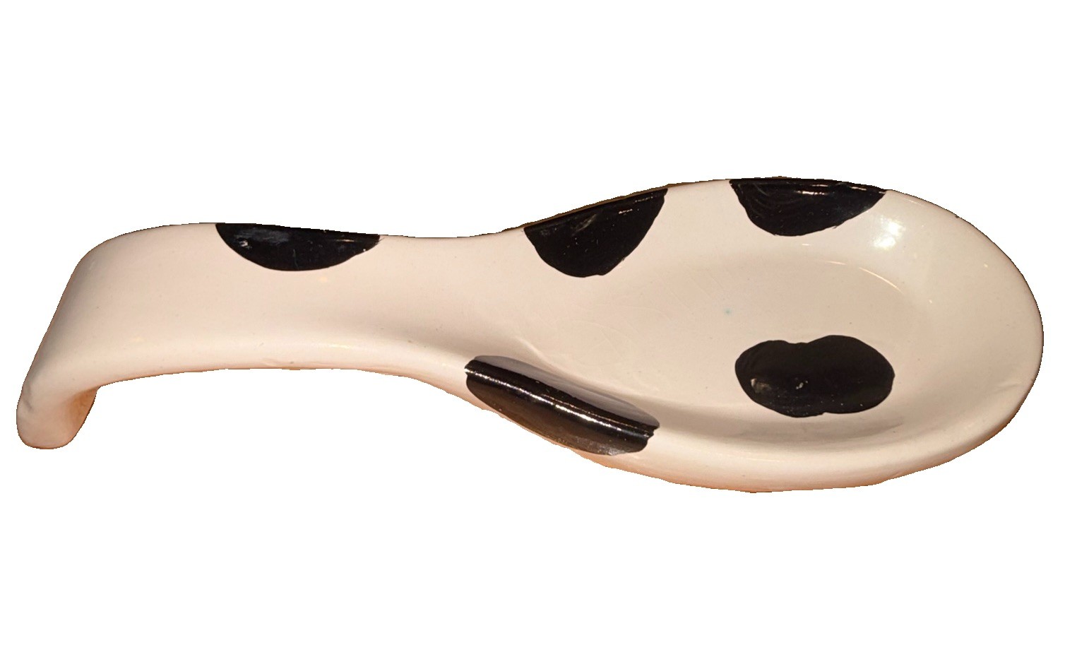 Vintage 1994 Loomco Hermitage Pottery Cow Ceramic Spoon Rest Black White W/Box
