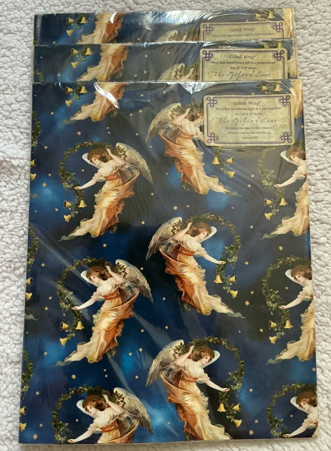3 PK Vintage Victorian Angels Christmas Gift Wrap Paper Sheets The Gifted Line