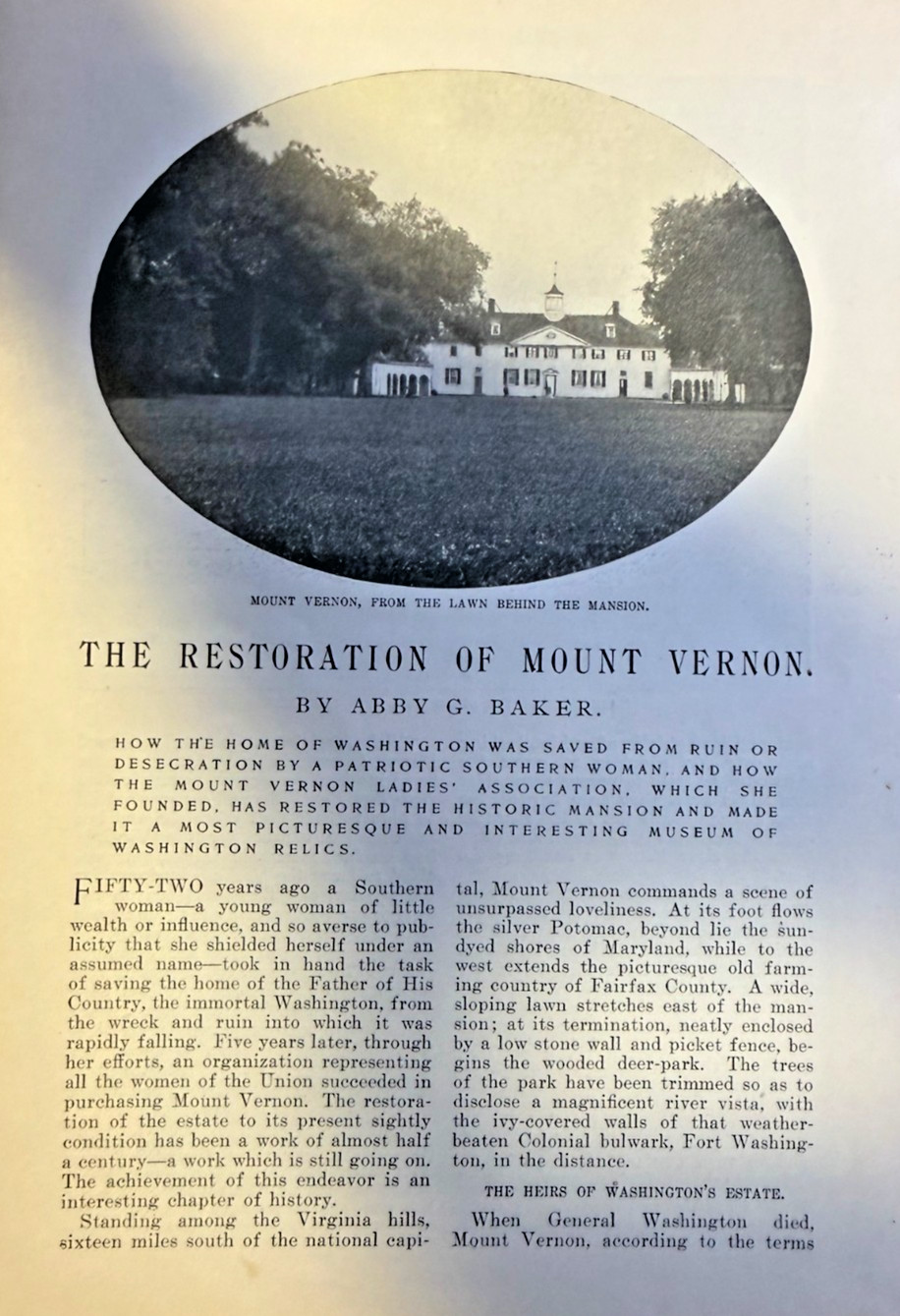 1905 Restoration of Mount Vernon Washington Mount Vernon Ladies\' Association