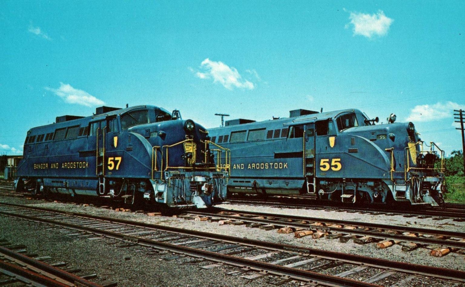 Bangor & Aroostook RR BL-2 Locomotives 55 & 57 Postcard 1970 Maine Bangor & Aroostook RR BL-2 Locomotives 55 & 57 Postcard 1970 Maine