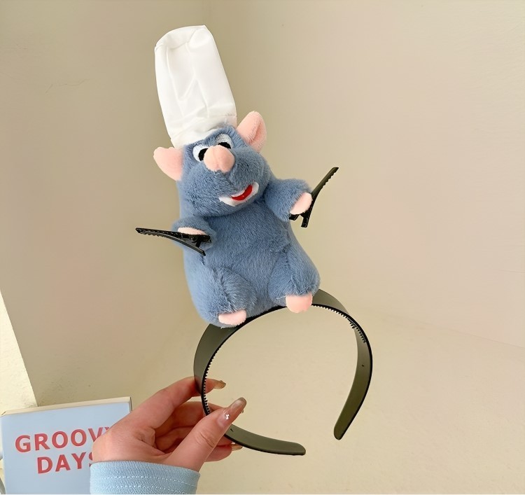 Cute Ratatouille Plush Mouse Doll Headband - Soft Plushie Hairband & Wide Cute Ratatouille Plush Mouse Doll Headband - Soft Plushie Hairband & Wide
