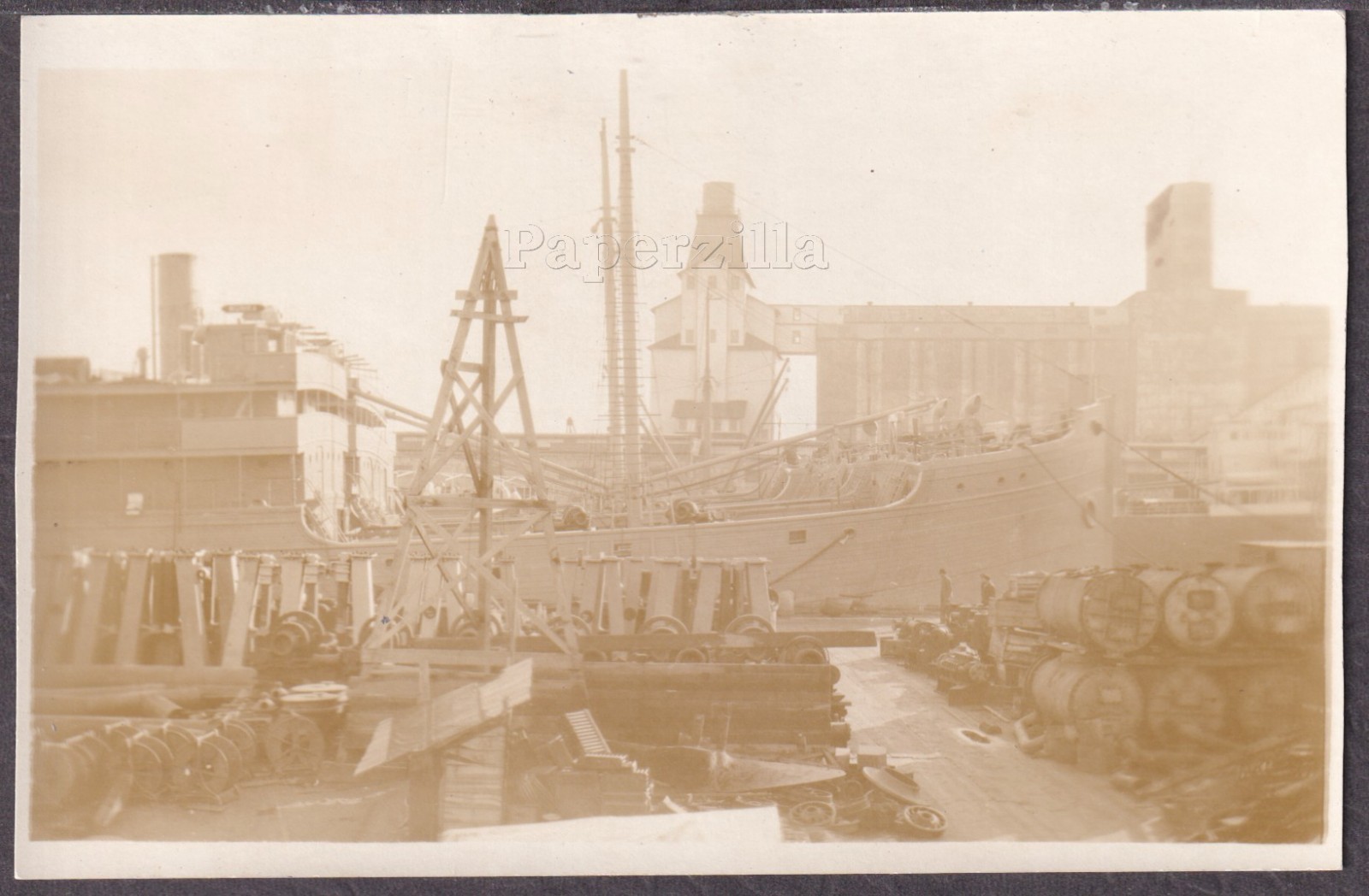 OR Astoria TRIMMED RPPC C.1918 SHIPYARD SCENE Steamship GRAIN ELEVATOR Ooak