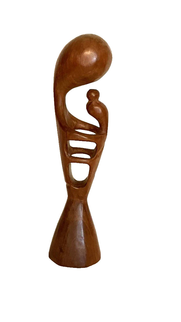 VTG 1970s Modernist Mother & Child Wooden Artisan Made Sculpture Approx. 11x3