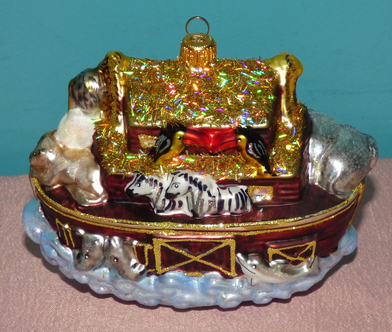 Huras Family Noah\'s Ark Blown Glass Christmas Ornament