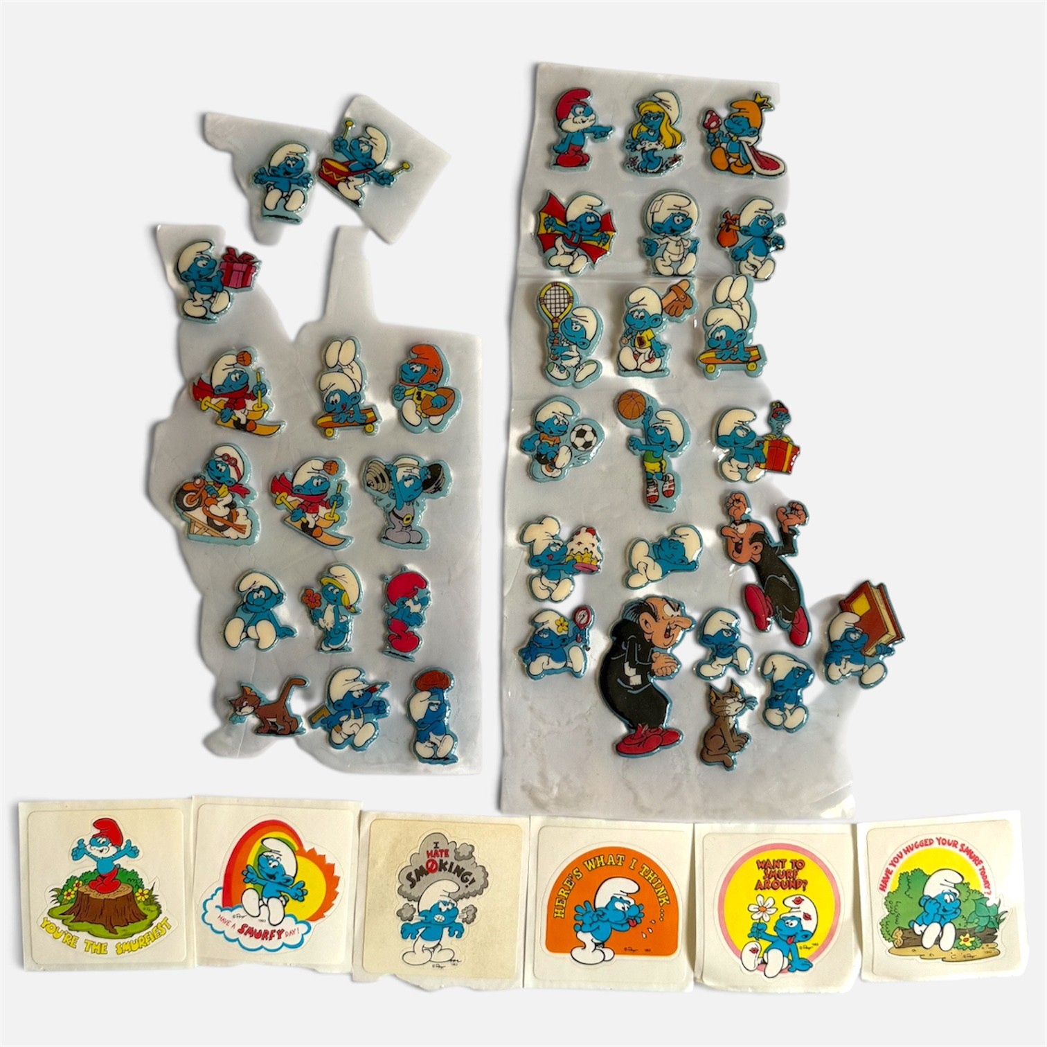 Vtg Smurfs Stickers Lot Puffy Peyo Smurfette Papa Smurf Gargamel Azrael 1980s