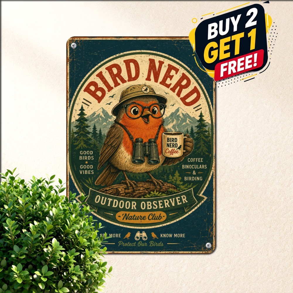 Bird Nerd Funny Wildlife Watching Beverage Plaque Metal Tin Sign Kitchen Decor