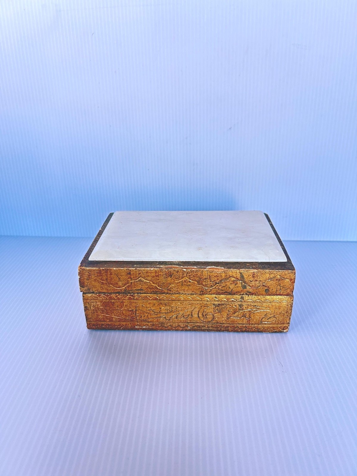 Vintage Italian Florentine Giltwood Trinket Box with Inset Stone Top