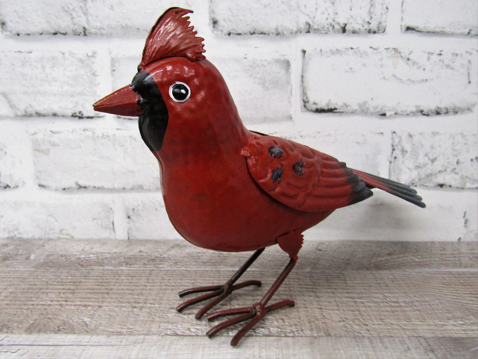 Small Rustic Winter Holiday Cardinal Metal Tin Song Bird Home Garden Yard Figure