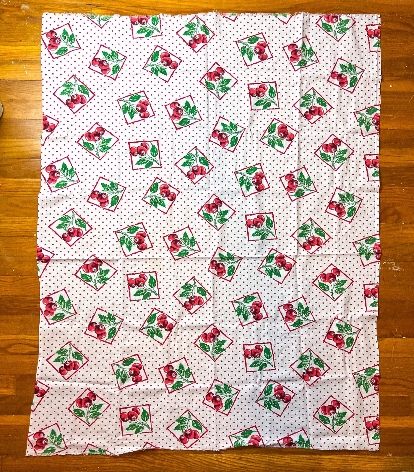 Wow 1930s Vintage Cherry Full Open Feedsack Fabric Flour Bag Farm House 46”x37”