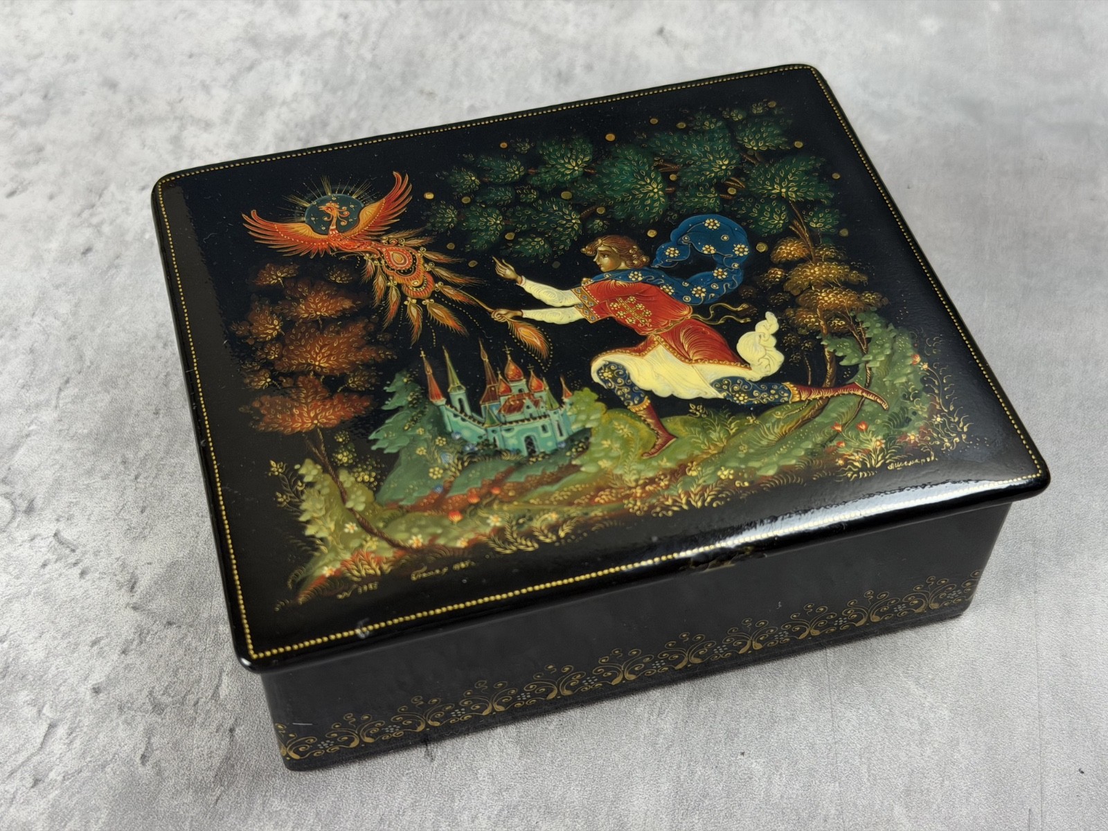 Vintage 1987 Russian Lacquer Box Palekh The Firebird 5x4x1.75 Signed Certificate