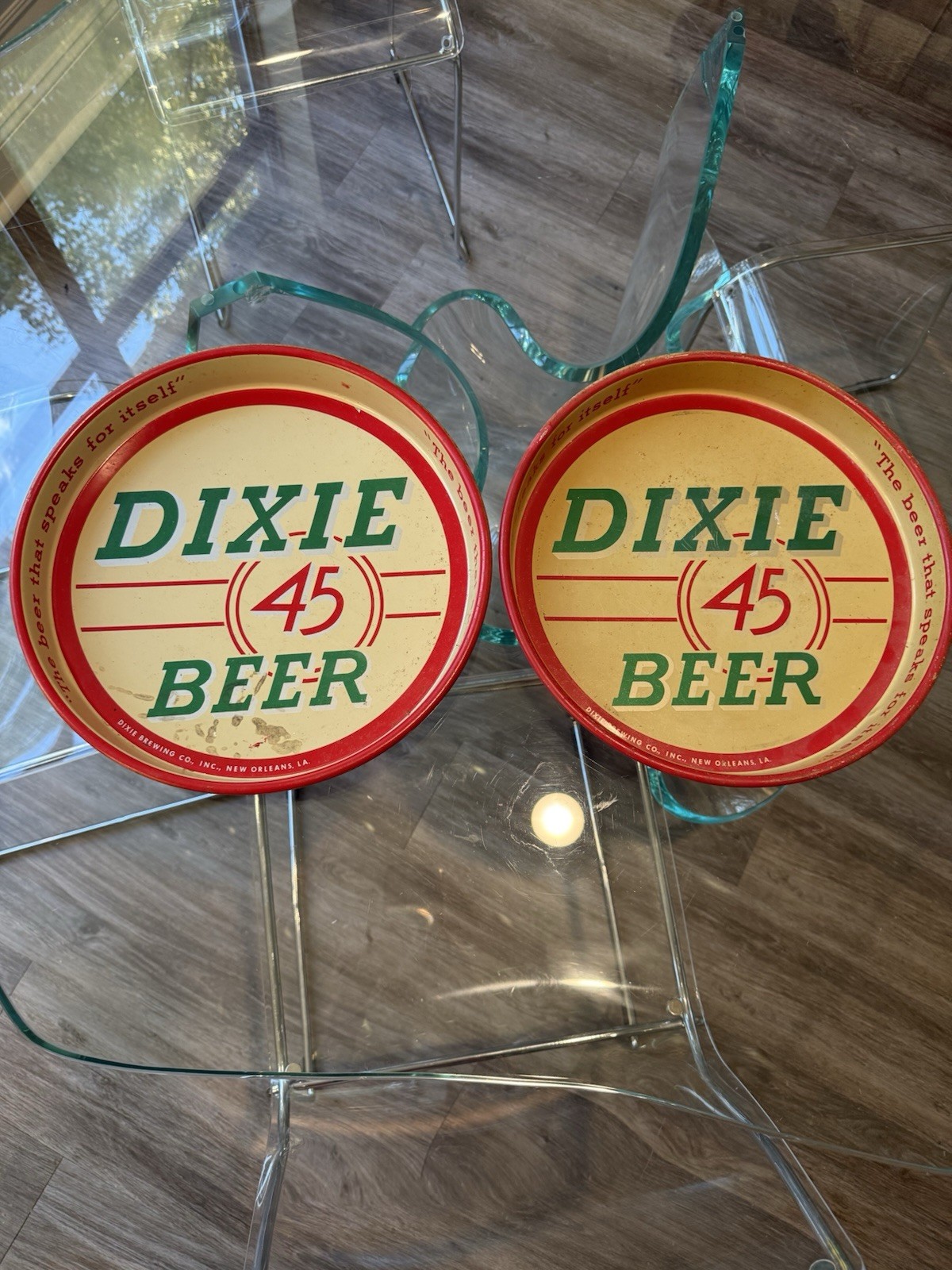 2 Vintage Dixie 45 Beer Metal Serving Trays New Orleans Advertising 13”
