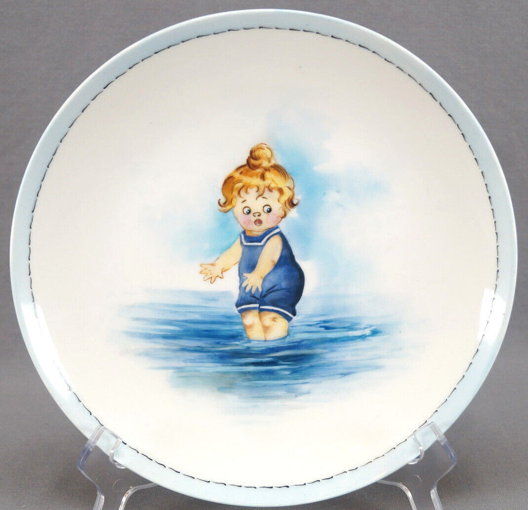 Mavaleix Limoges Hand Painted Edwardian Girl in the Water Plate C. 1908 - 1914 Mavaleix Limoges Hand Painted Edwardian Girl in the Water Plate C. 1908 - 1914