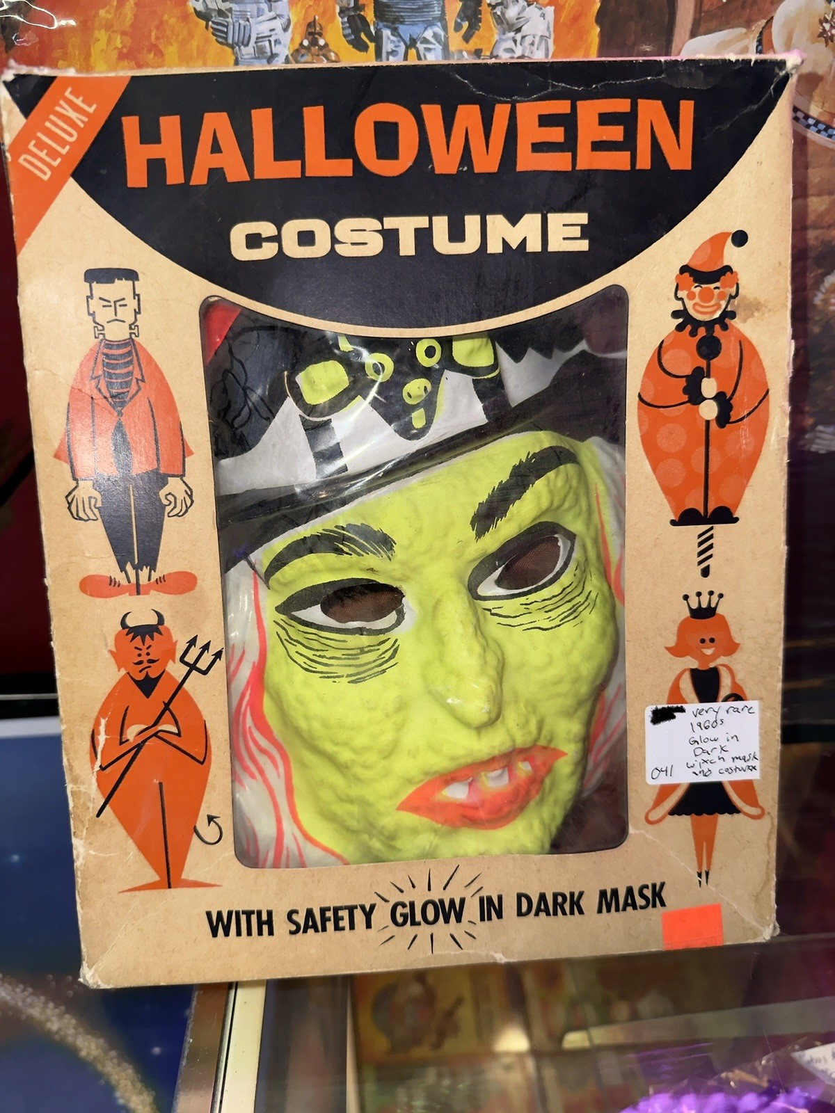 Rare Vintage 1960s Halloween Witch, Bland Charnas Co, Mask, Skirt, Box, Used Rare Vintage 1960s Halloween Witch, Bland Charnas Co, Mask, Skirt, Box, Used