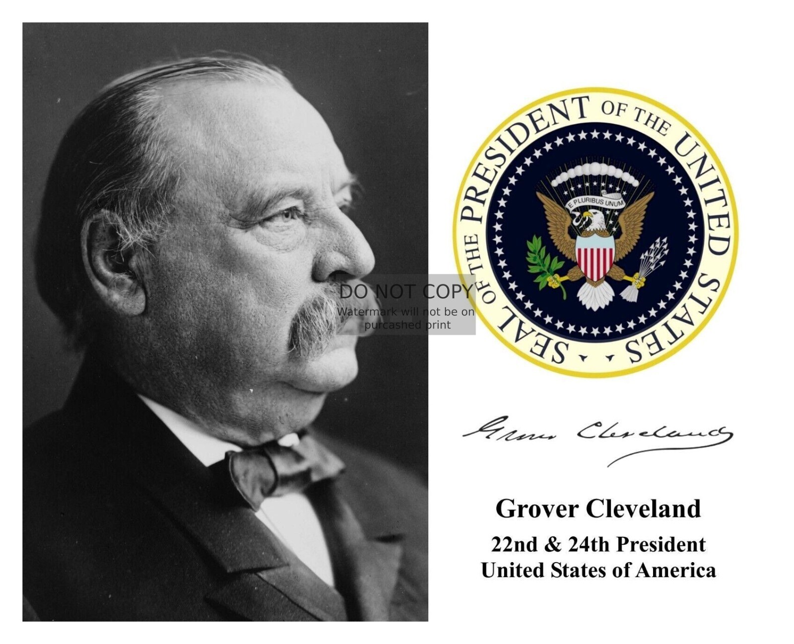 PRESIDENT GROVER CLEVELAND PRESIDENTIAL SEAL AUTOGRAPHED 8X10 PHOTOGRAPH