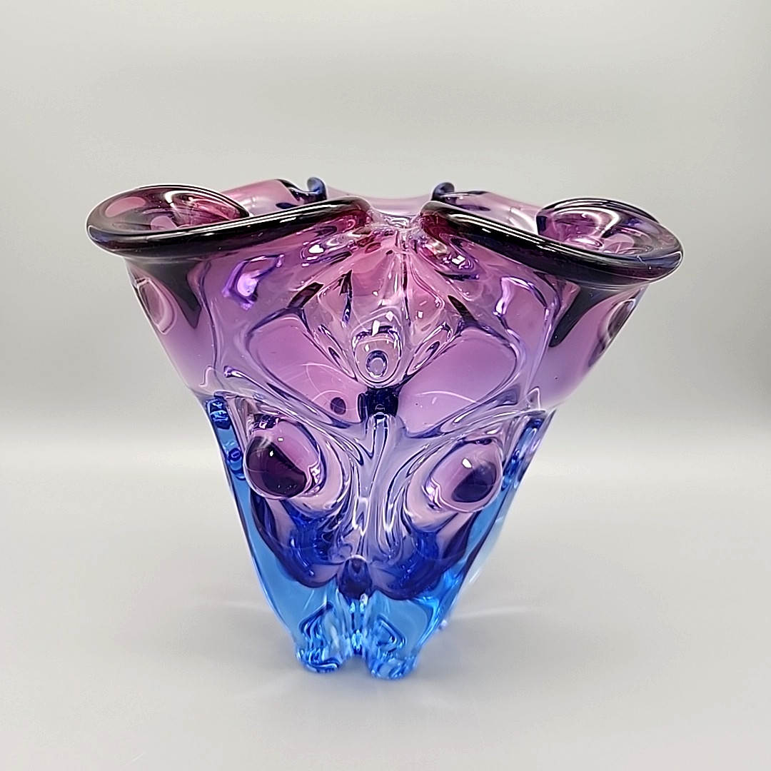 Josef Hospodka MCM Bohemian Glass Vase, 60’s Era, Hand Blown , Blue & Purple