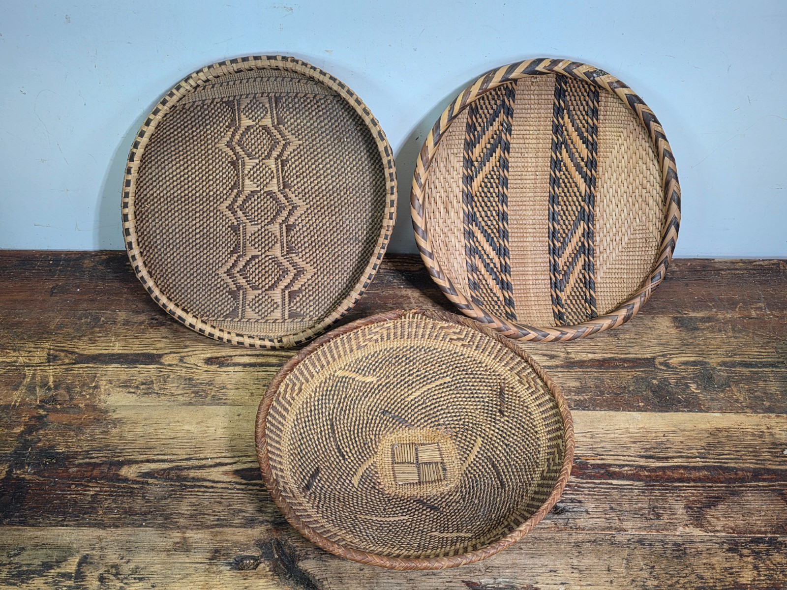Vintage 3pc Tonga Binga Basket Set African Wall Decor Boho Woven Winnowing Tray Vintage 3pc Tonga Binga Basket Set African Wall Decor Boho Woven Winnowing Tray