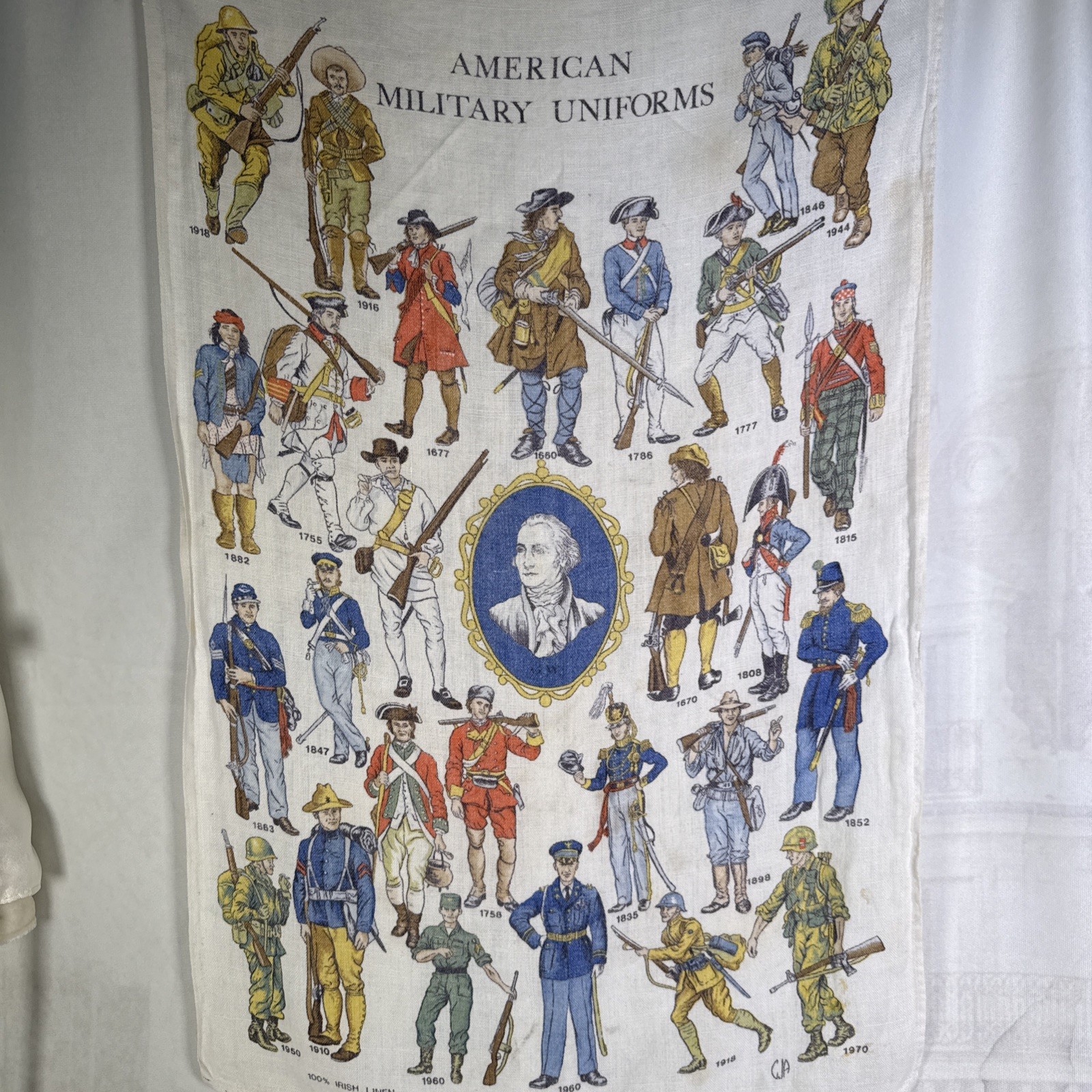 Vintage 1970s American Military Uniforms Irish Linen Wall Hanging Washington Vintage 1970s American Military Uniforms Irish Linen Wall Hanging Washington