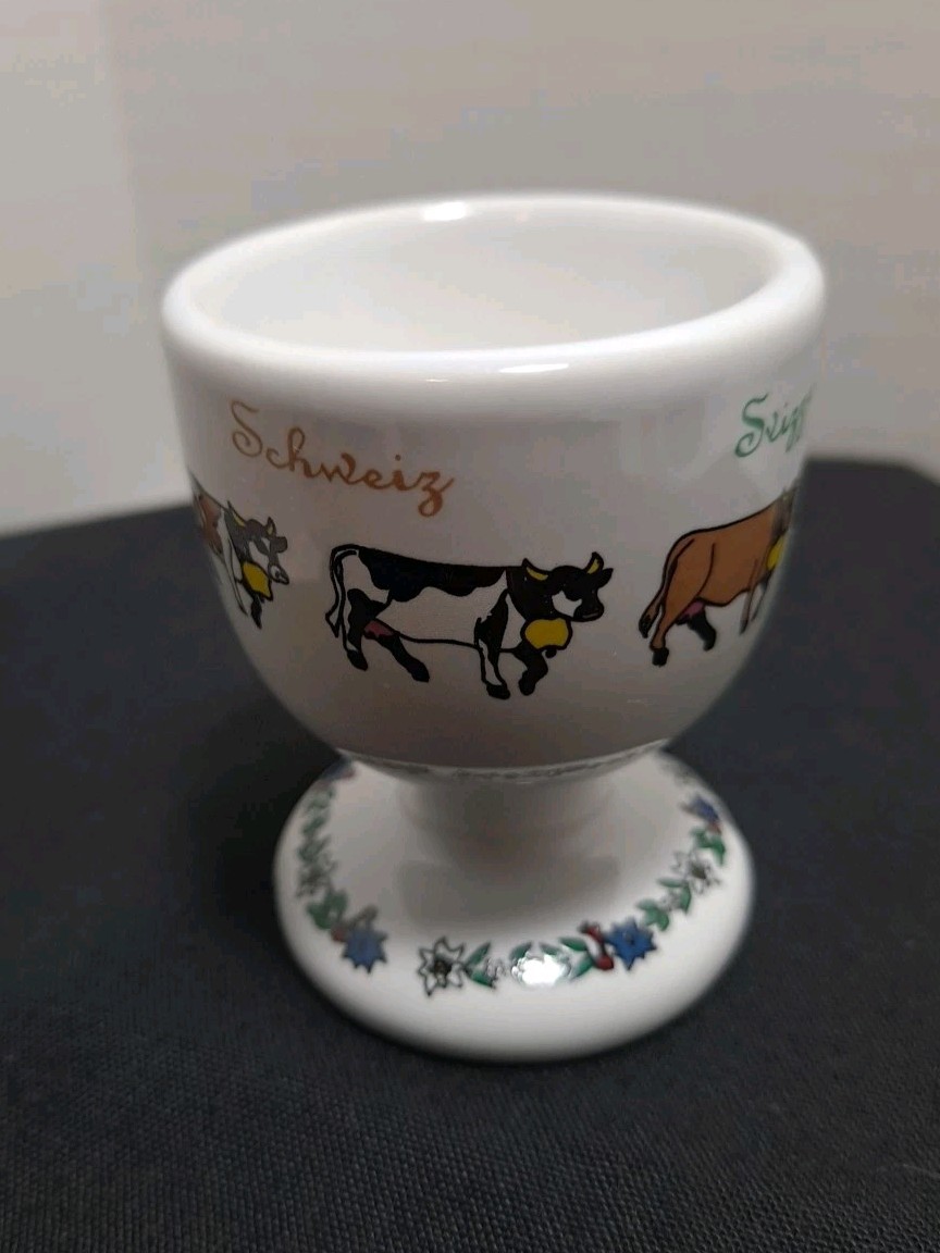 Vintage Switzerland Egg Holder Cotfer Geneva Swiss Cow Design Egg Cup Farmhouse 