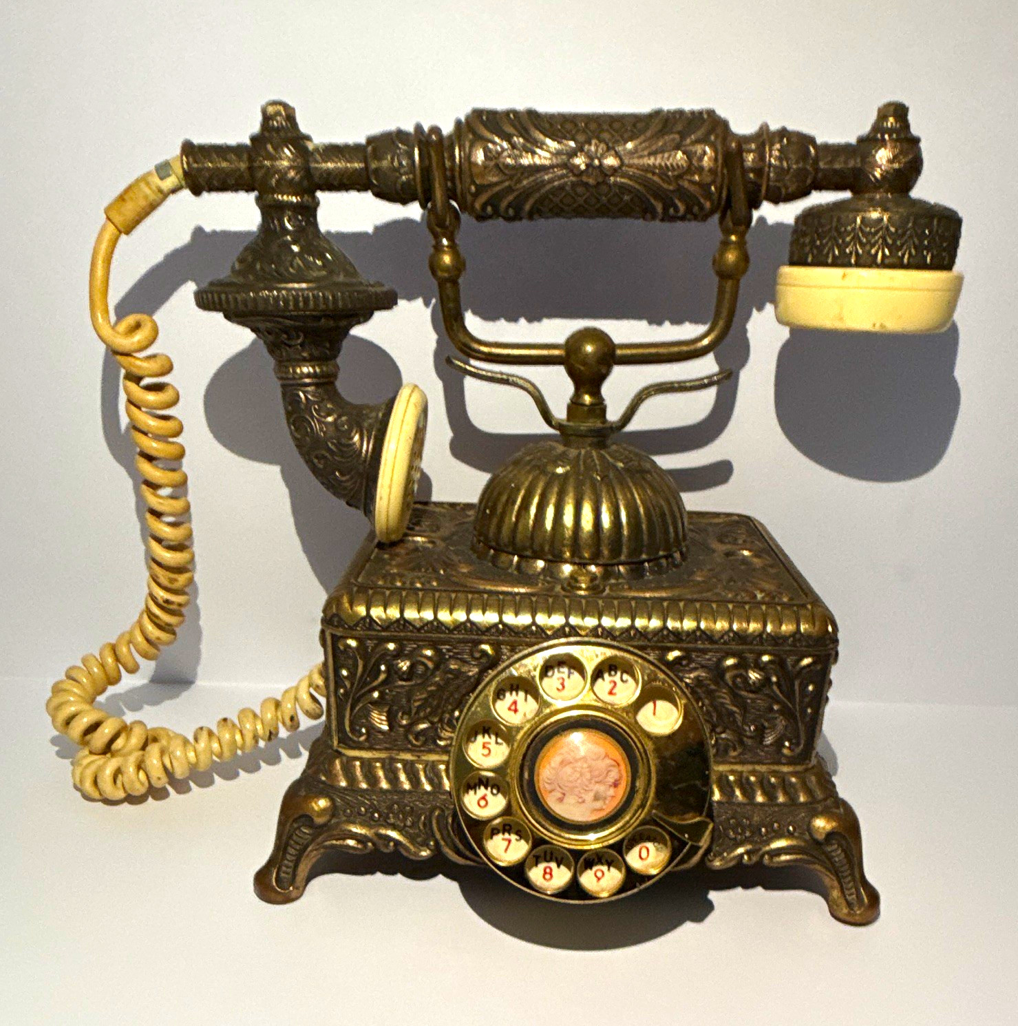 OPC Ornate Antique-Style Metal Rotary Dial Desk Telephone w/ Handset & Cord