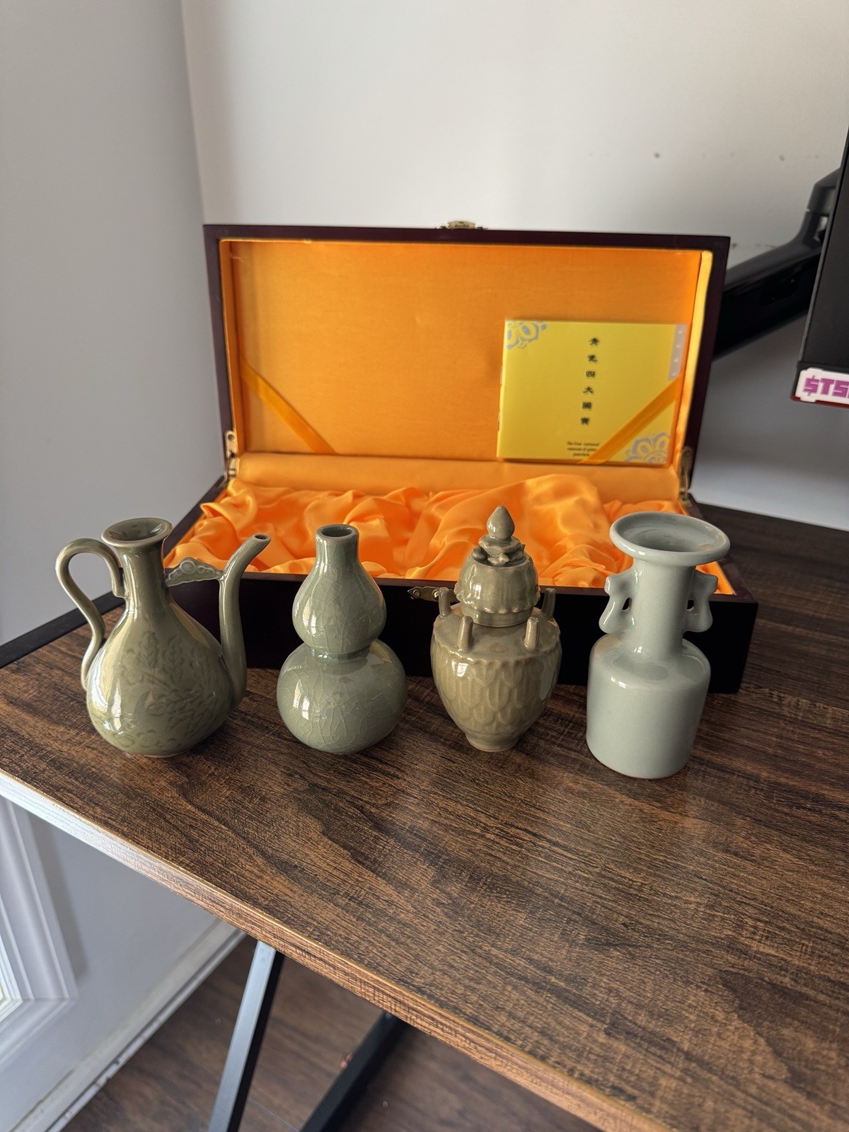 Chinese Longquan Celadon Miniature Vase Set - Four Treasures Boxed Set