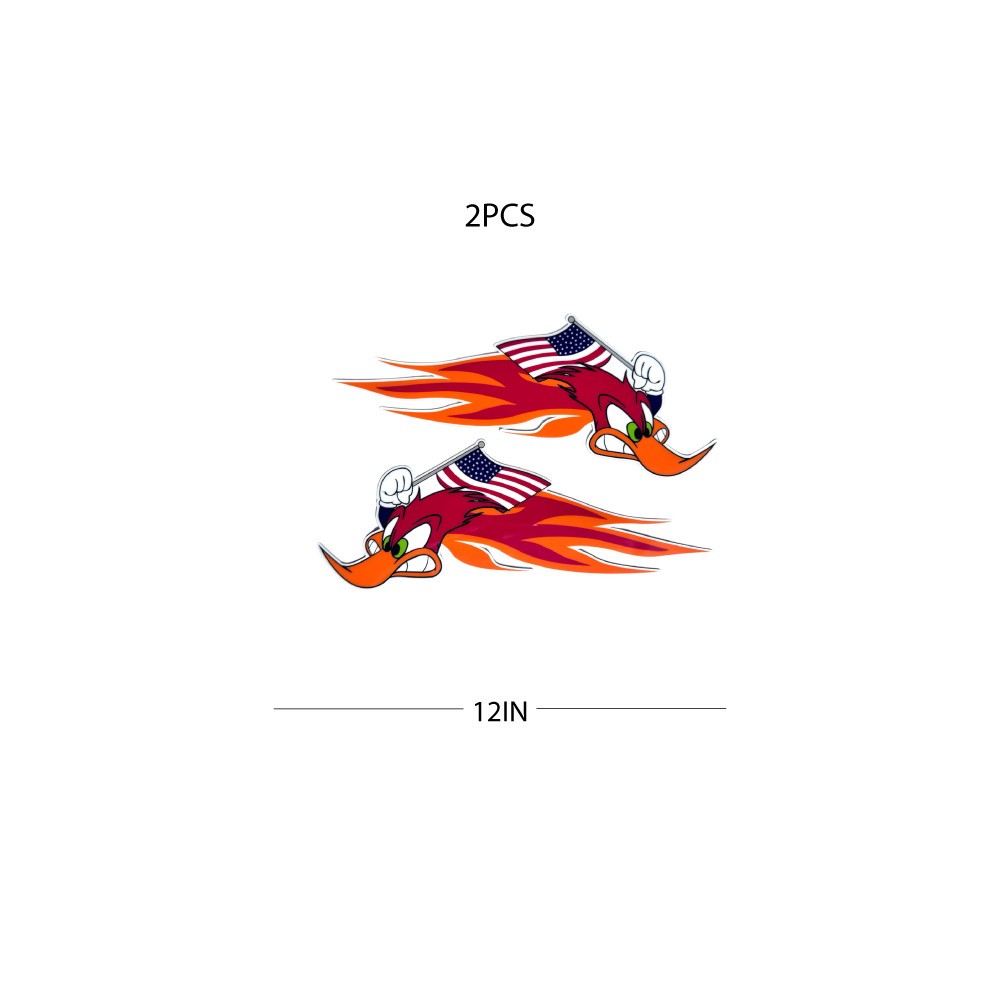 Woodpecker Sticker Decal Woody 12in Bumper American Flag Weather Proof pack of 2