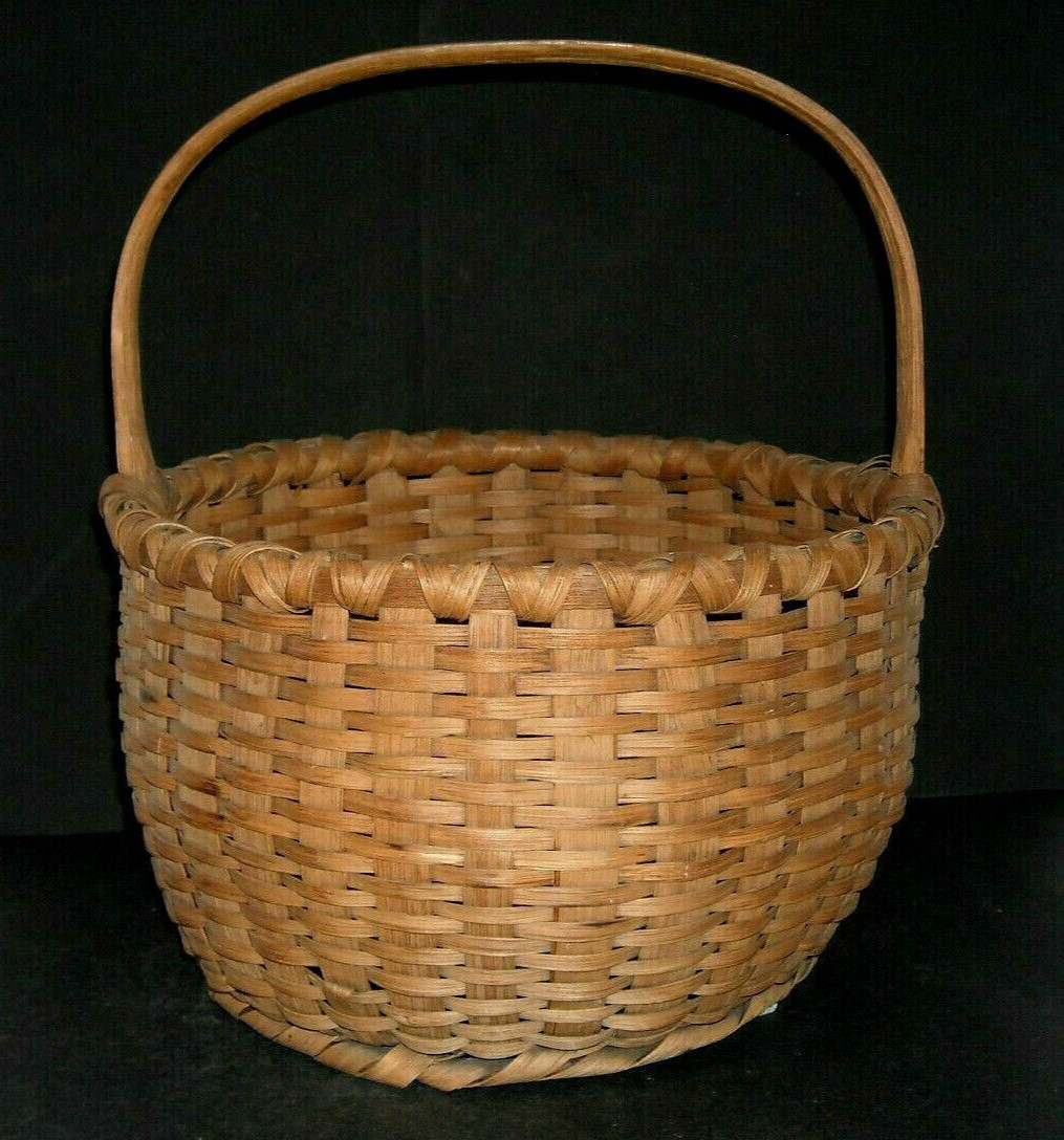 Excellent LG Round Footed Gathering Splint Basket Double-Wrapped Rim - Country Excellent LG Round Footed Gathering Splint Basket Double-Wrapped Rim - Country