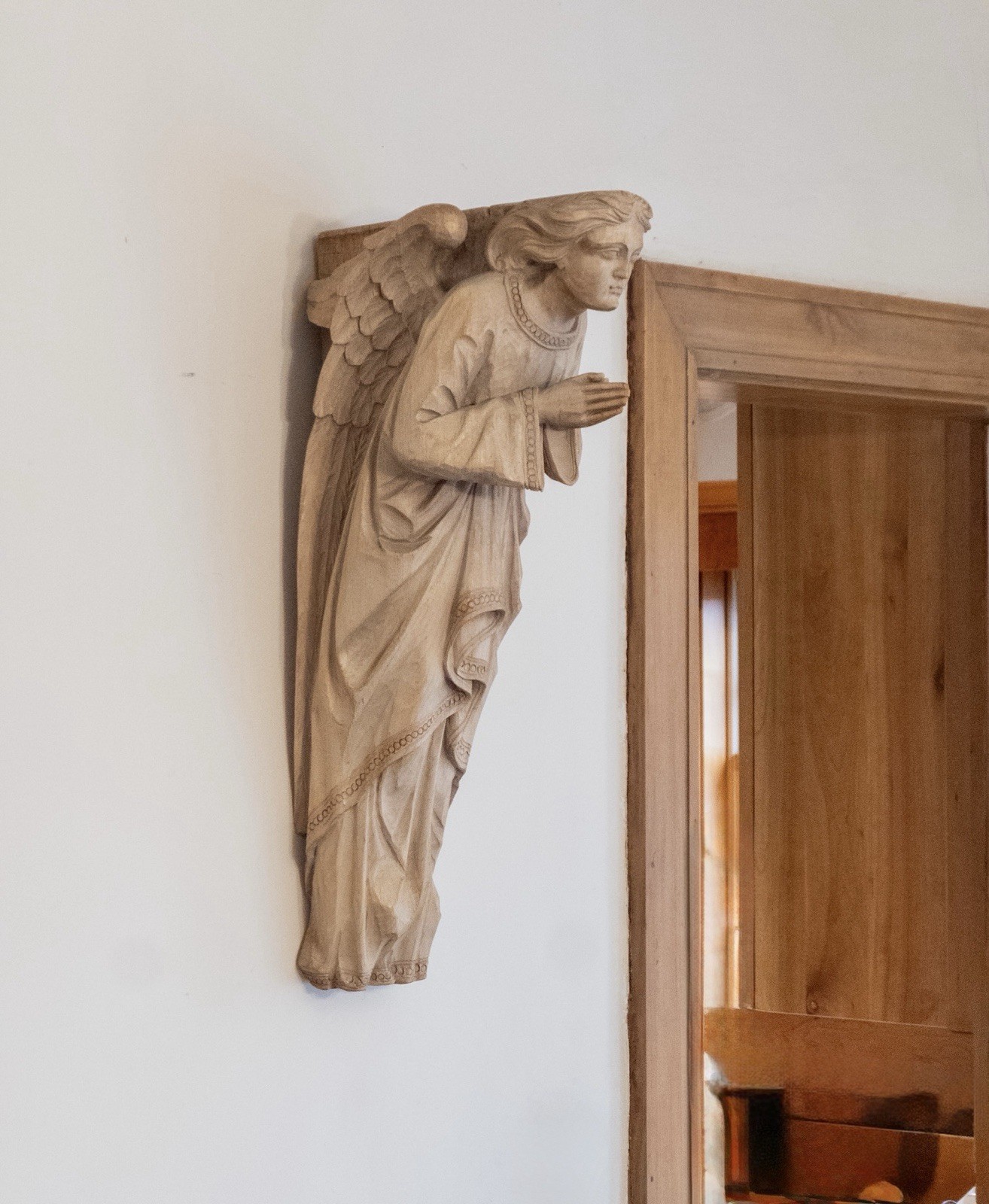 Pair 1869 Arthur Hayball Sheffield Hand‑Carved Wooden Angels Victorian