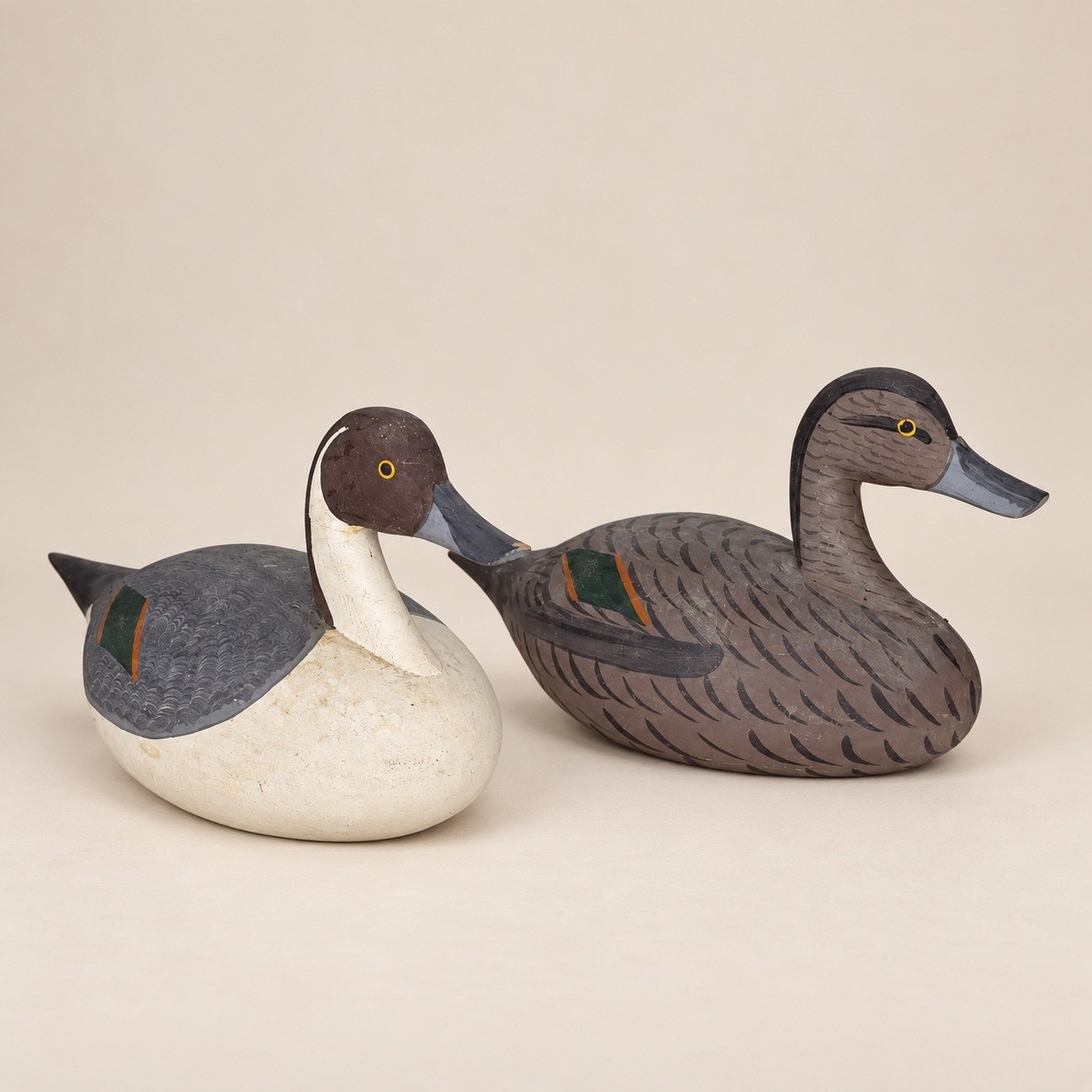 Vintage Capt Jess Urie Signed Miniature Duck Decoy Pair 7in Rock Hall MD