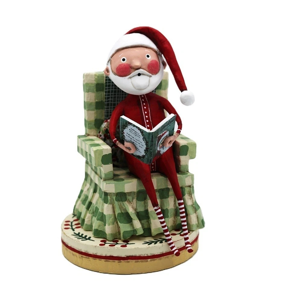 Lori Mitchell Santa Claus Christmas Story Reading Book Figurine Folk Art Decor