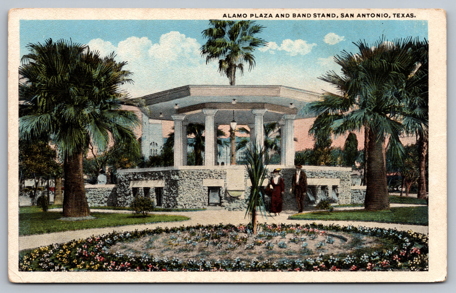 Postcard Alamo Plaza and Band Stand San Antonio Texas 