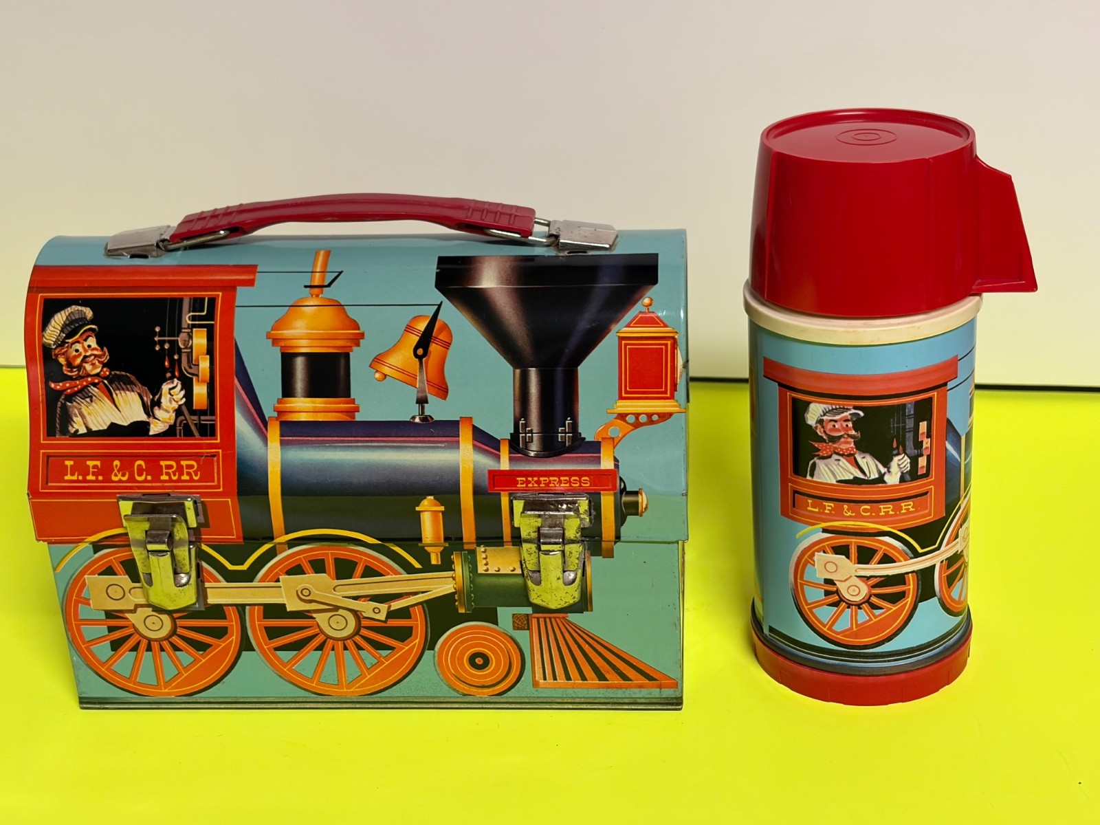 Vintage L.F. & C RR Express Dome Lunchbox And Thermos  NICE