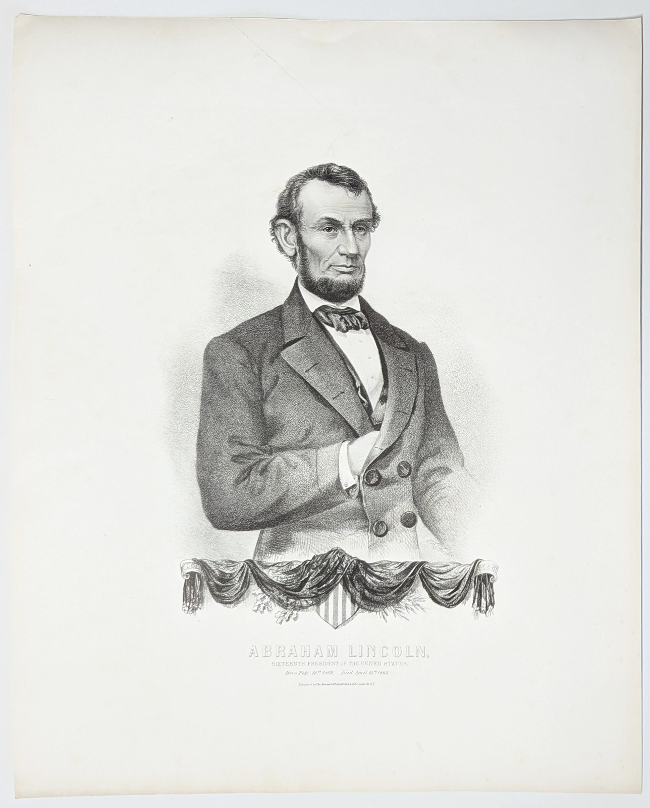 c.1865 Abraham Lincoln Portrait Lithograph by Chr. Kimmel & Forster **ANTIQUE c.1865 Abraham Lincoln Portrait Lithograph by Chr. Kimmel & Forster **ANTIQUE