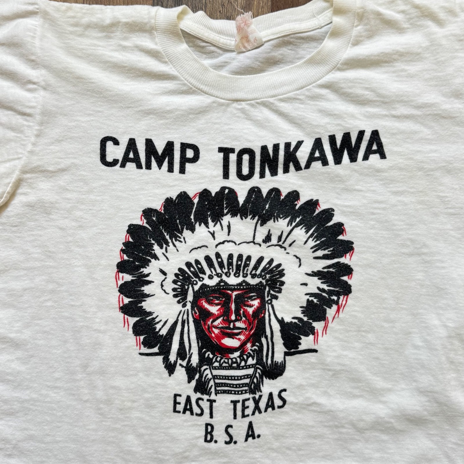 Vintage 1960's Boy Scouts CAMP TONKAWA East Texas B.S.A. t-shirt