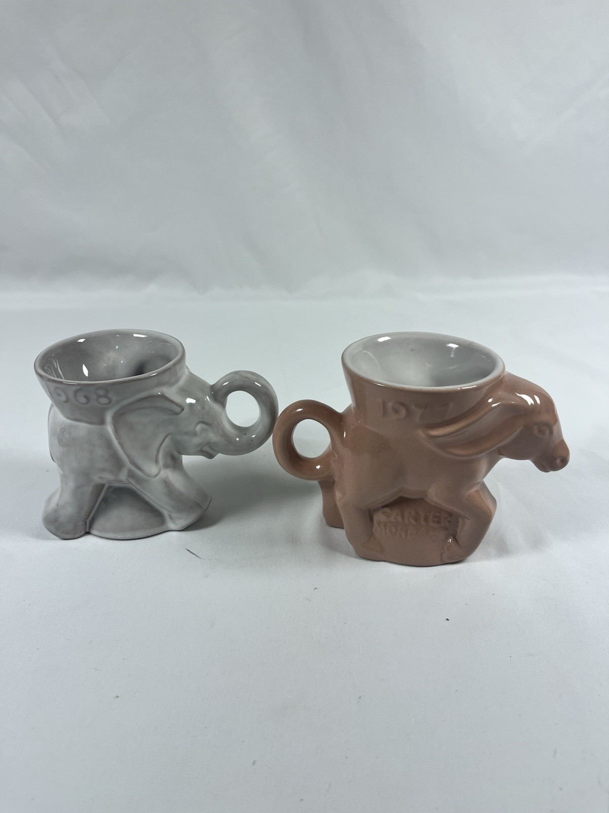 Vintage Frankoma Political Mugs Lot 1968 GOP Elephant 1977 Carter Mondale Donkey