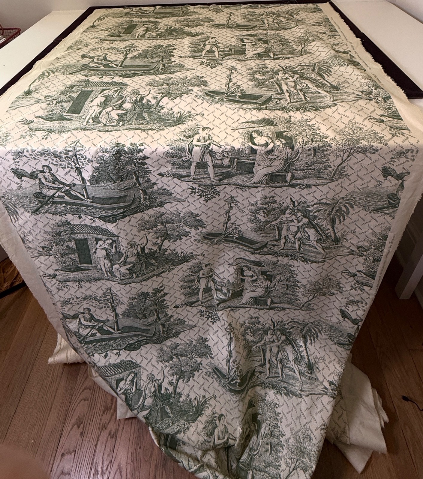 Clarence House Toile Fabric “Le Navigateur” 19th C. Reproduction Green/Ecru B077 Clarence House Toile Fabric “Le Navigateur” 19th C. Reproduction Green/Ecru B077