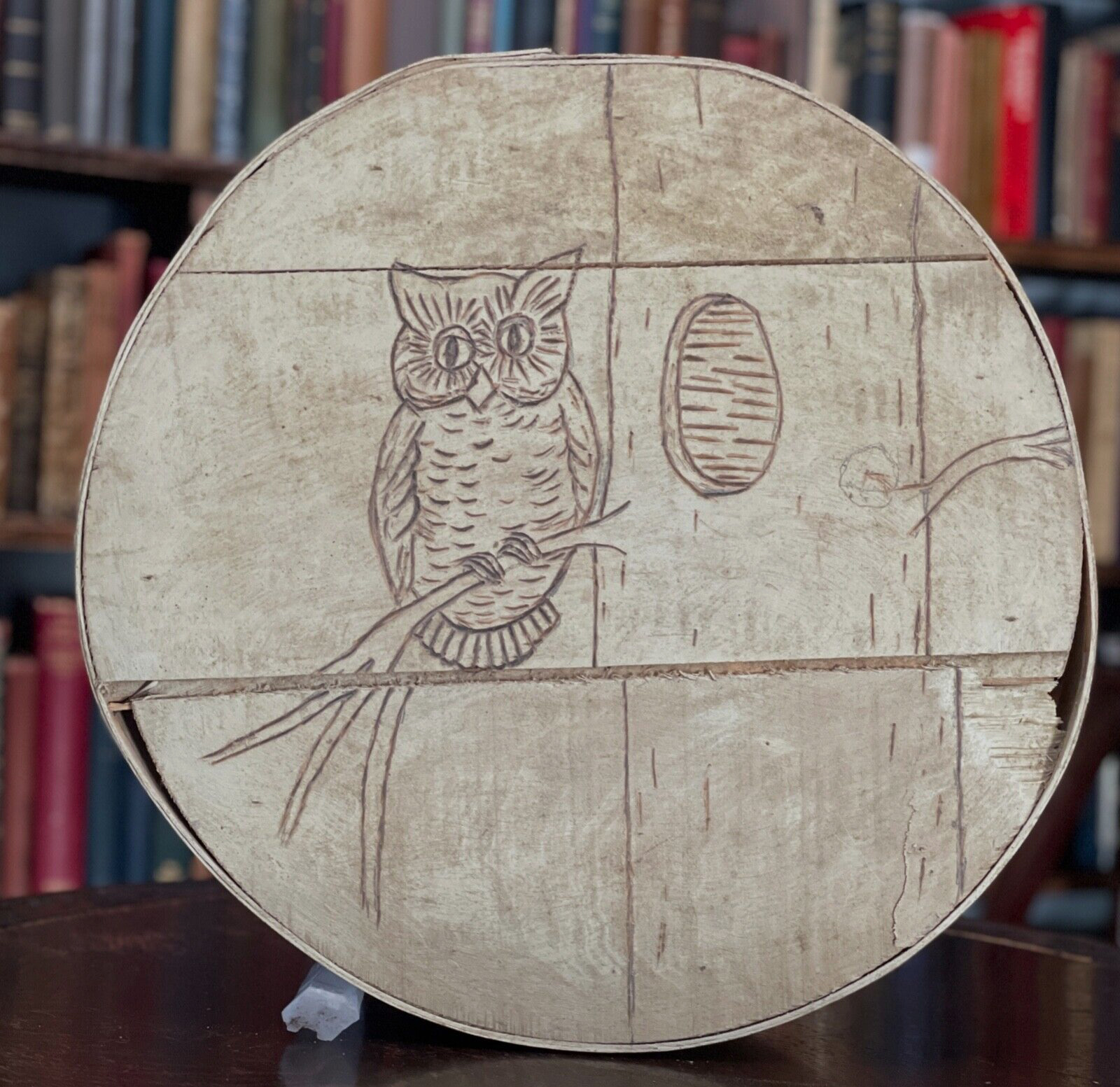 ANTIQUE HANDMADE MAPLE WOOD SHAKER PANTRY BOX with OWL CARVING - SHAKER FOLK ART