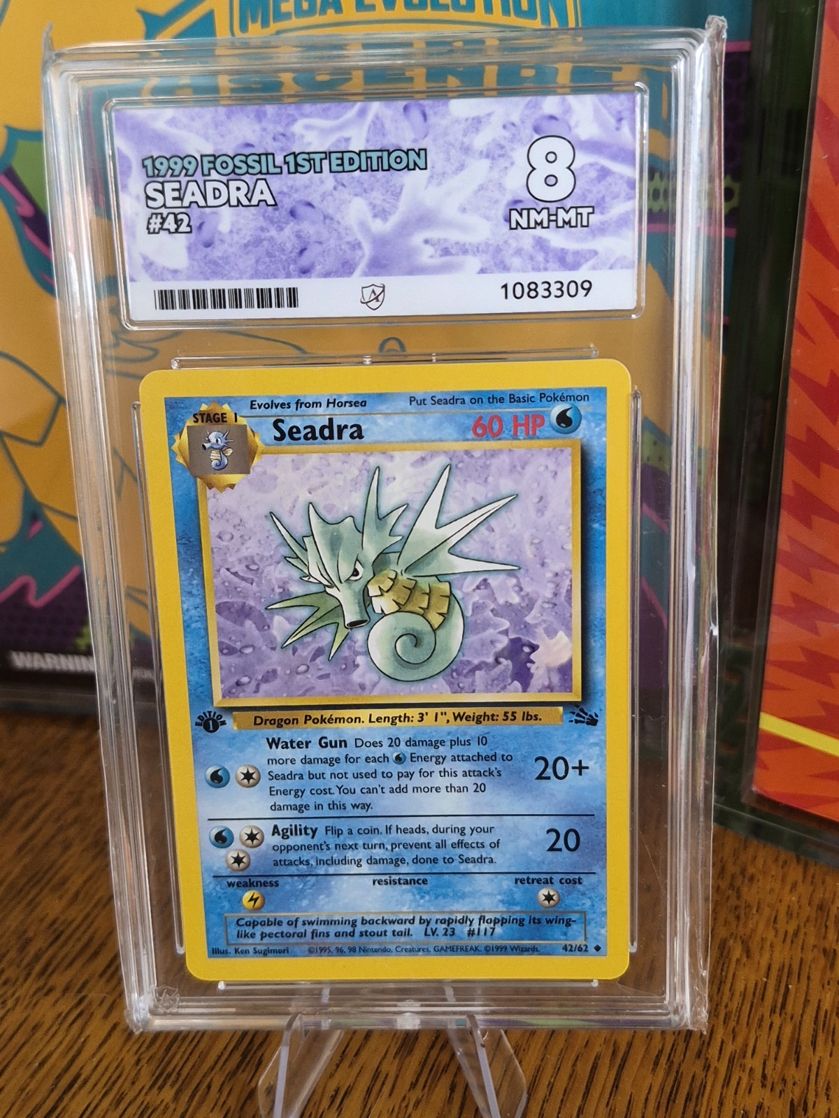 Vintage 1999 Pokémon Fossil Set 1st Edition Seadra (#42/62) ACE Grade 8 Pop 3 Vintage 1999 Pokémon Fossil Set 1st Edition Seadra (#42/62) ACE Grade 8 Pop 3