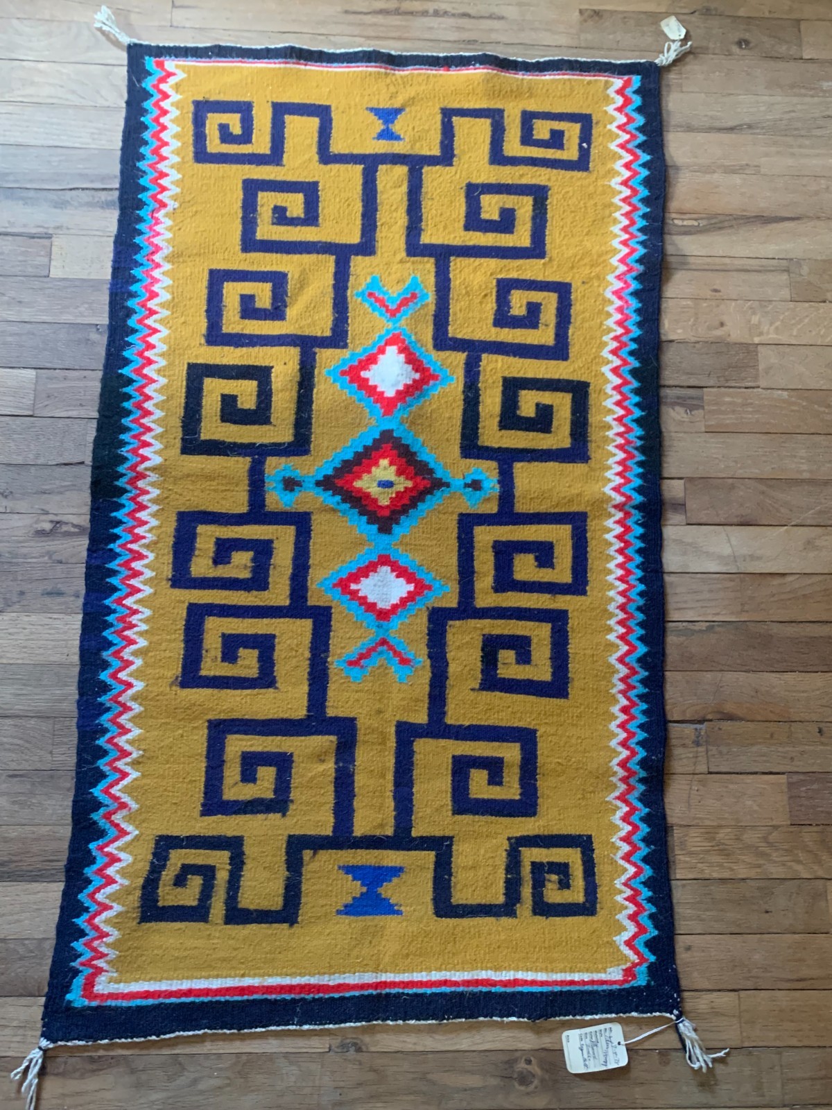 Vintage 1974 Hand-Woven Zapotec Wool Rug - Oaxacan Storm Pattern Tapestry Vintage 1974 Hand-Woven Zapotec Wool Rug - Oaxacan Storm Pattern Tapestry