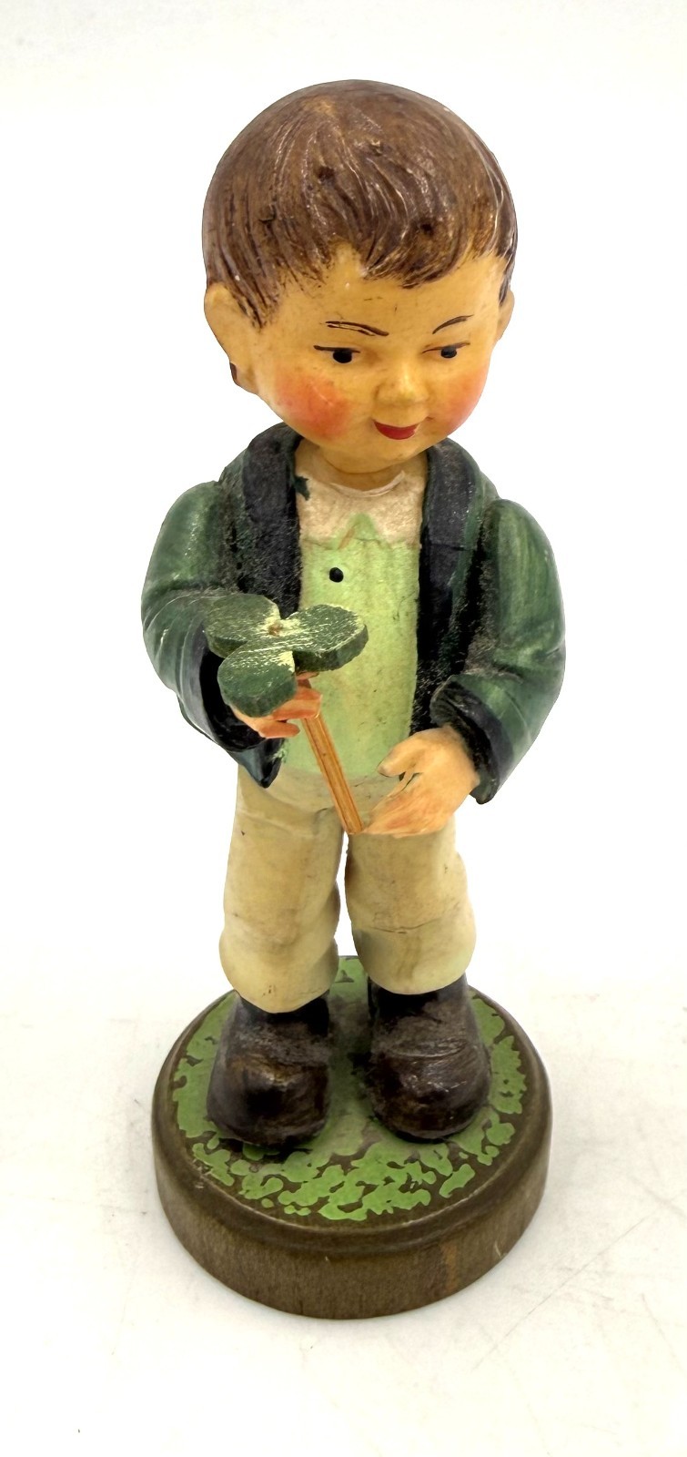 Vintage Arni Multicolor 4” Boy with Green Coat and holding a Shamrock - Italy