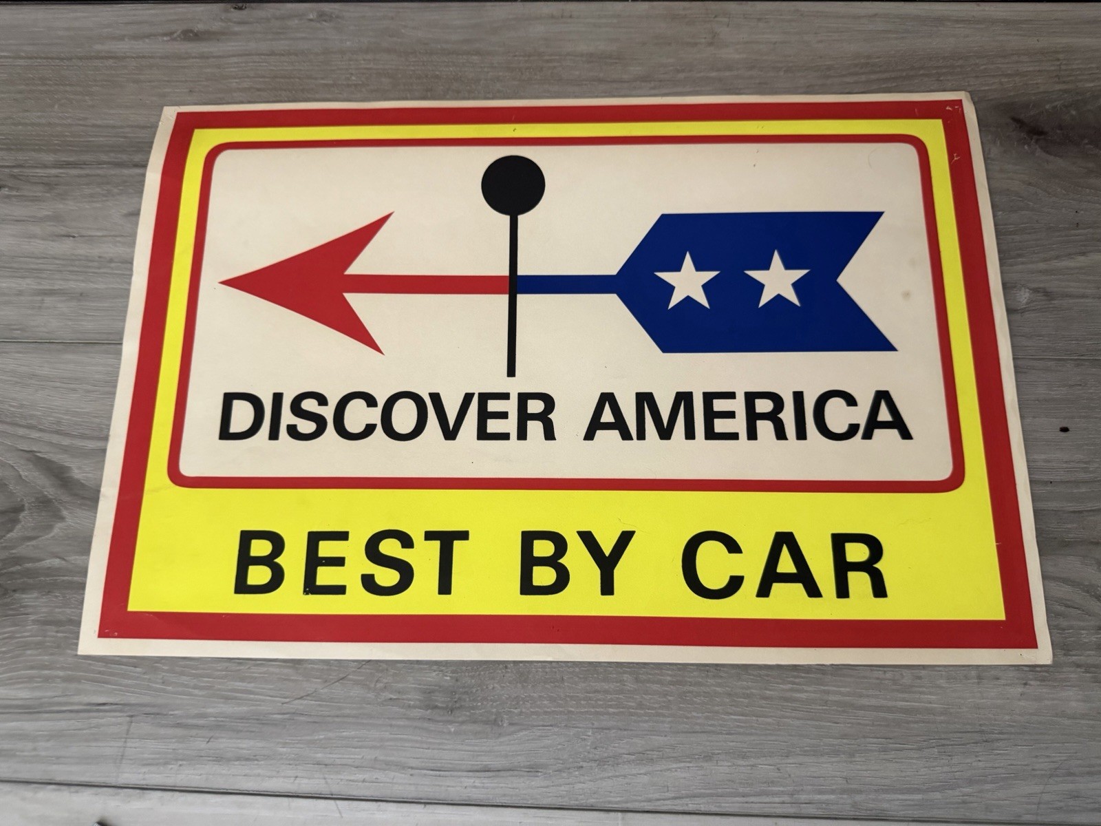 Vintage 1950s Discover America Best By Car Travel Poster Patriotic Auto Tourism