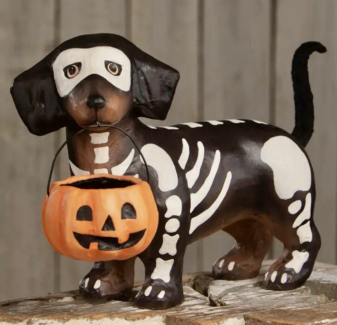 Bethany Lowe Halloween LARGE Skelly DACHSHUND Pup Paper Mache 11” TD4141 NEW Bethany Lowe Halloween LARGE Skelly DACHSHUND Pup Paper Mache 11” TD4141 NEW