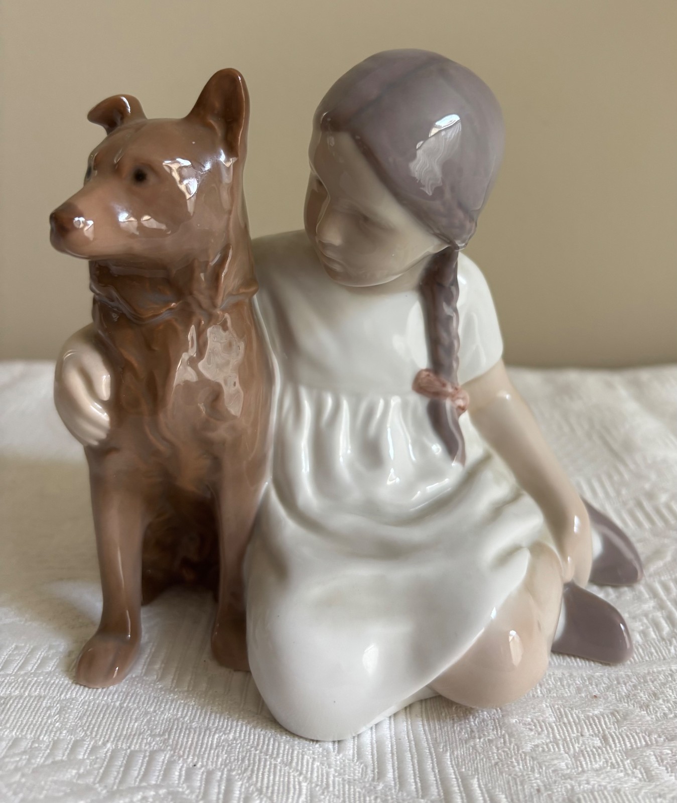 RARE Bing & Grondahl Girl with Braids and a Dog #1973 RARE Bing & Grondahl Girl with Braids and a Dog #1973
