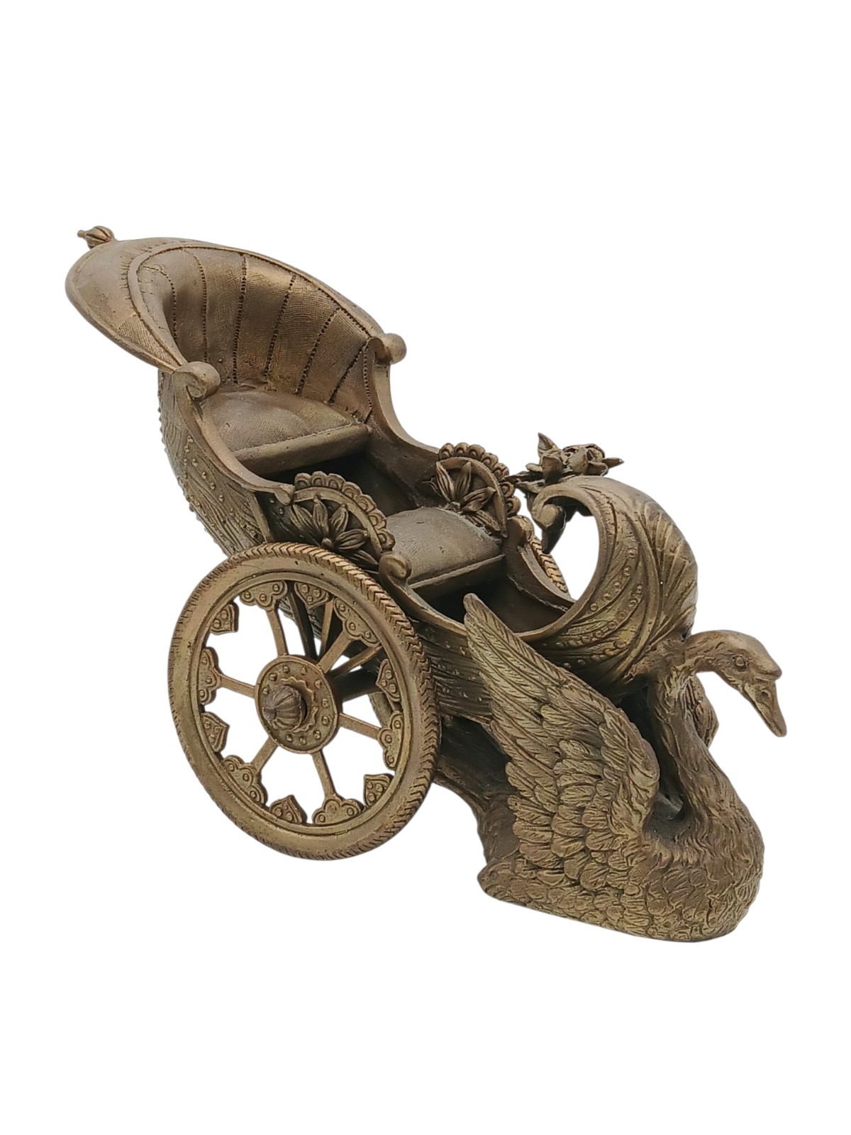 Vintage Brass Swan Chariot Carriage Planter Hollywood Regency 13