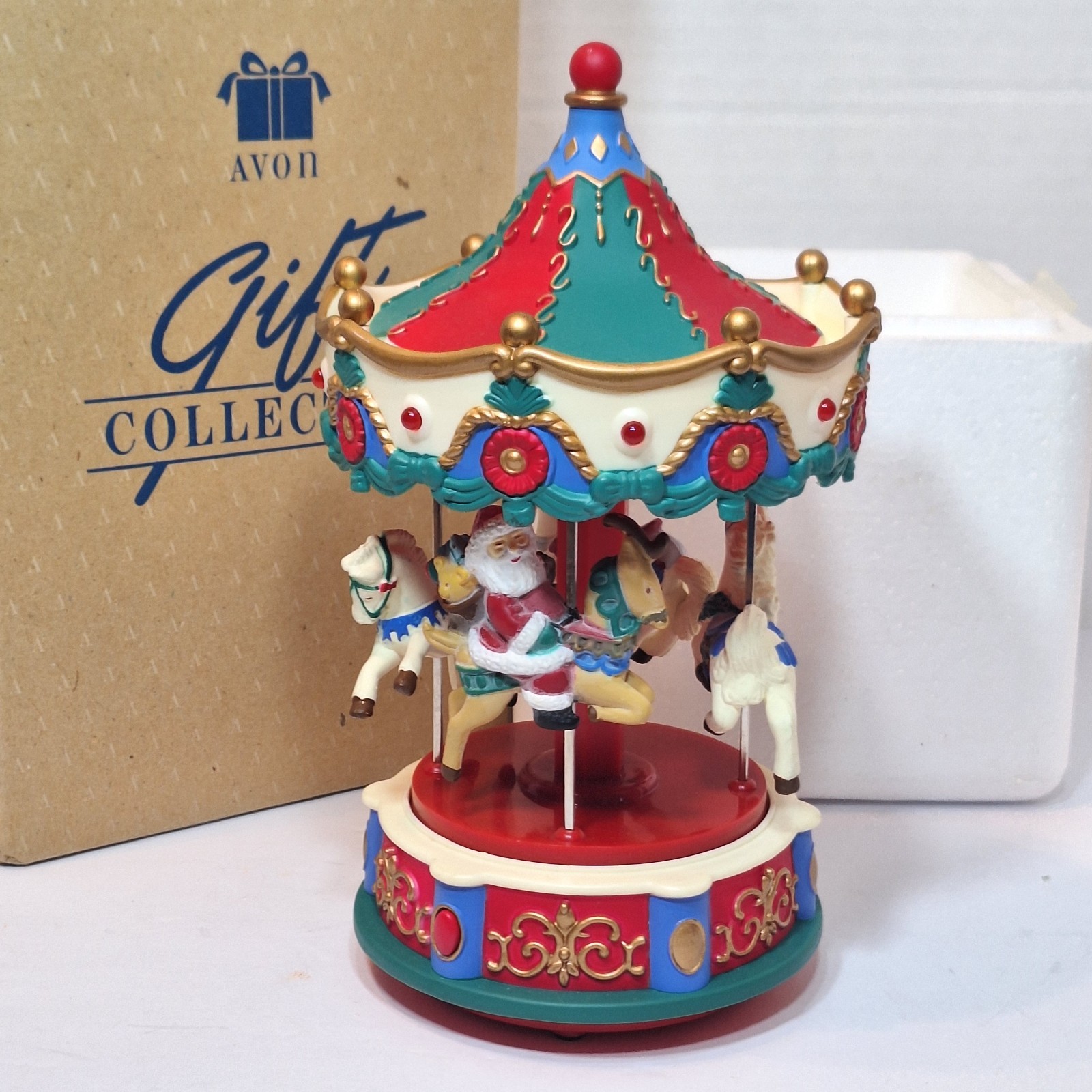 Vtg Avon Santa\'s Caroling Carousel Animated, Lights & Music WORKS With Orig. Box